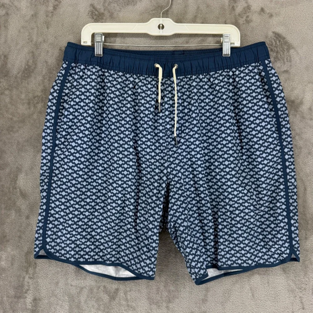 Fair Harbor Mens Blue Geometric Diamond Swim Trunks XXL 8 Inch Inseam‎ Lined